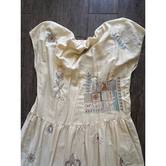 Zara Embroidered Dress Limited Edition Vanilla Beige Yellow Large 7521/059 - Picture 9 of 11